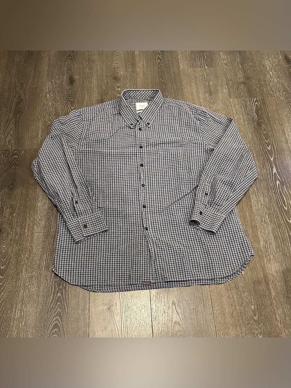 Billy Reid Men's Navy and Grey Check Button-Down Shirt 100% Cotton Made in Italy